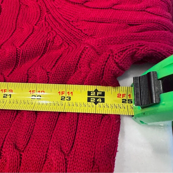 Lauren Ralph Lauren women’s Red Cable Knit Pullover cotton Sweater V Neck Sz 2X - Picture 4 of 8